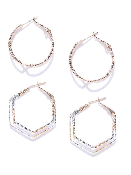 Gold and Silver Geometry Hoop Set