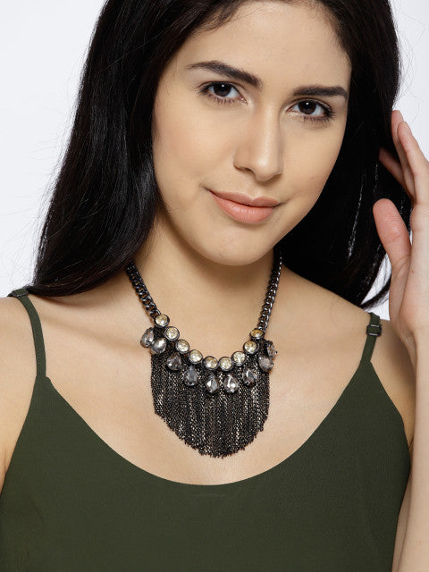 Gunmetal Glamorous Tassel Necklace - ChicMela