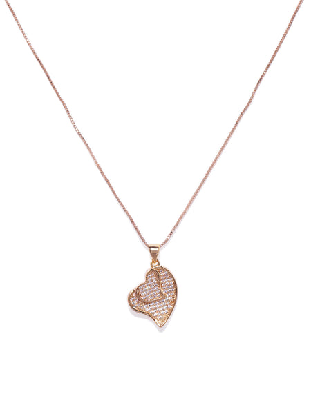 18k Cubic Zirconia Double Heart Pendant Gold Necklace