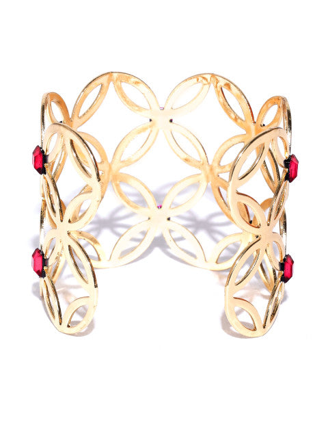 New York- Floral Motif 14k Gold Plated Cuff in Red - ChicMela