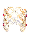New York- Floral Motif 14k Gold Plated Cuff in Red - ChicMela