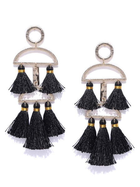 Quirky Handmade Black Tassel Earrings