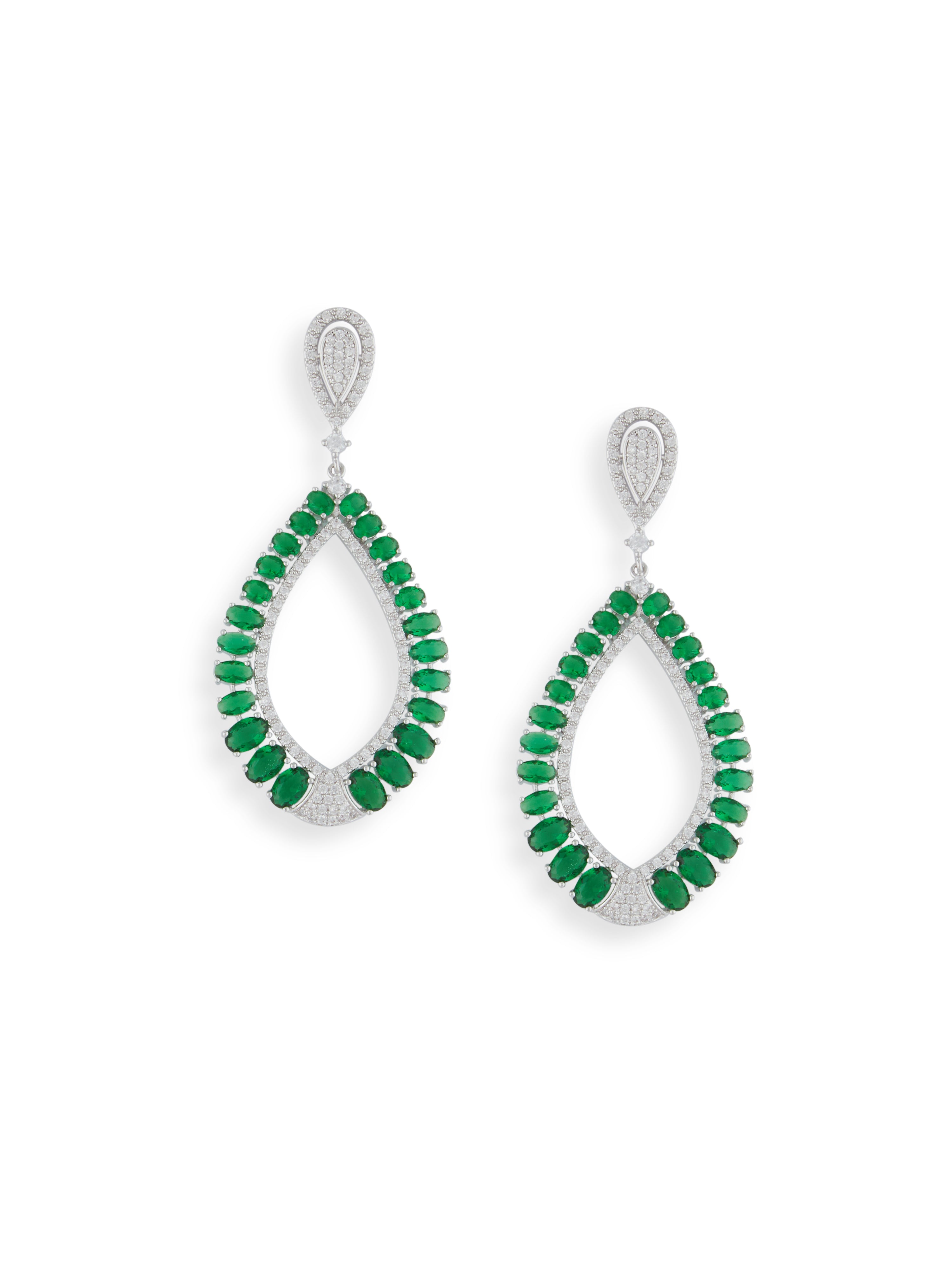 Cubic Zirconia Green Statement Earrings - ChicMela