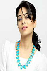 New York- Bold 18k Silver Plated Blue Statement Necklace - ChicMela