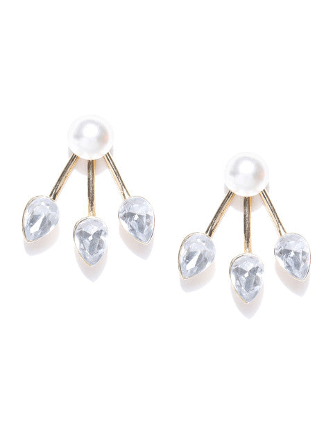 Detachable 2 in 1 Crystal & Pearl Studs-White - ChicMela
