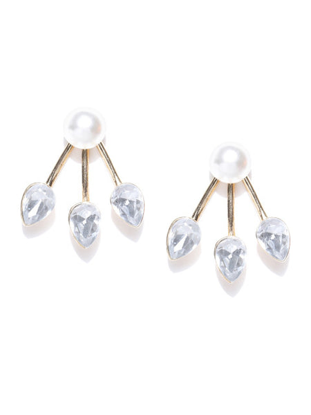 Detachable 2 in 1 Crystal & Pearl Studs-White