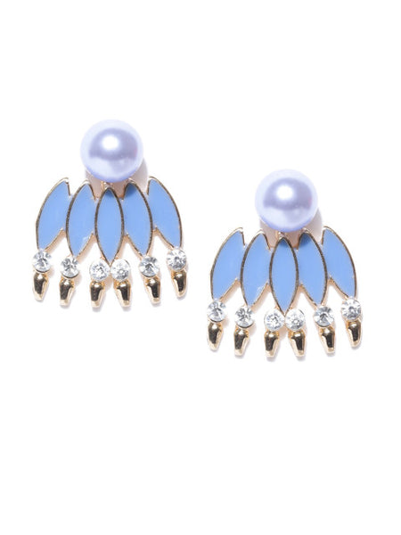 Detachable 2 IN 1 Enamel & Pearl Stud Set- Pastel Blue