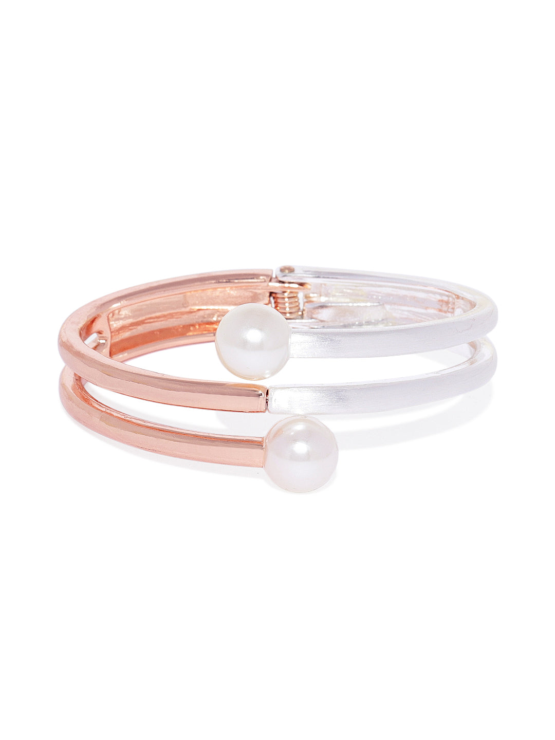 Rose-gold and Silver Pearl Cuff - ChicMela