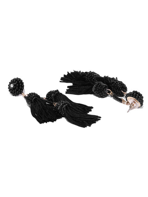 Kyra Tassel Black Earrings - ChicMela
