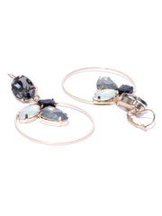 Luxe 18k Charcoal Floral Crystals Ring Drops - ChicMela