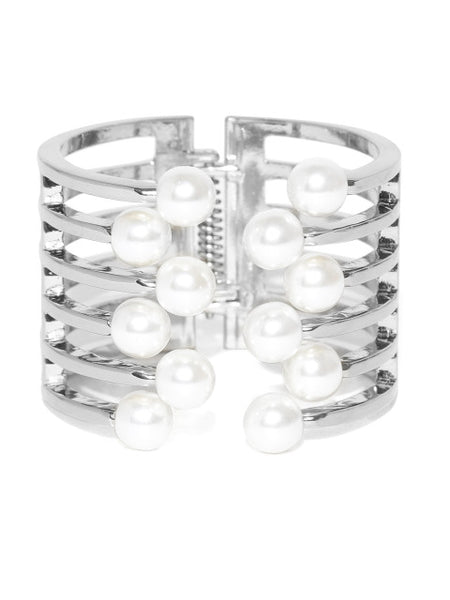 Coco 18k Silver Plated Pearl Cuff