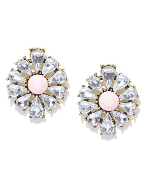 Coral Daisy Crystal Statement Earrings - ChicMela