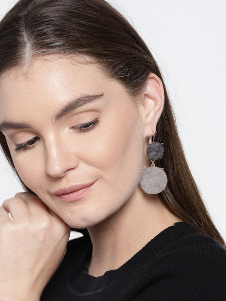 Work Wear Druzy Earrings In Grey - ChicMela