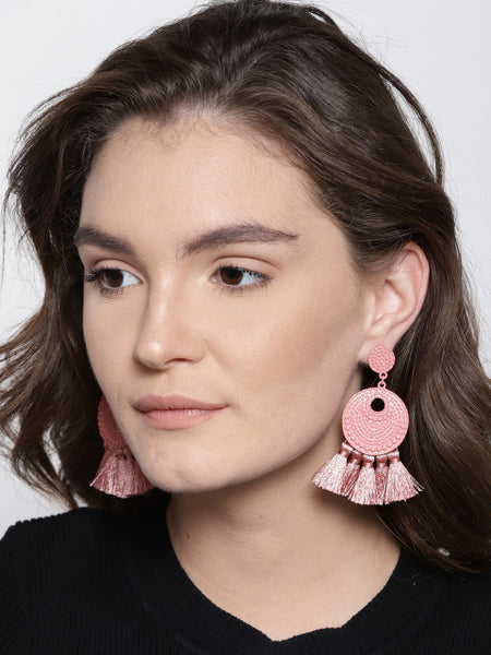 Arden Dusty Pink Tassel Earrings - ChicMela