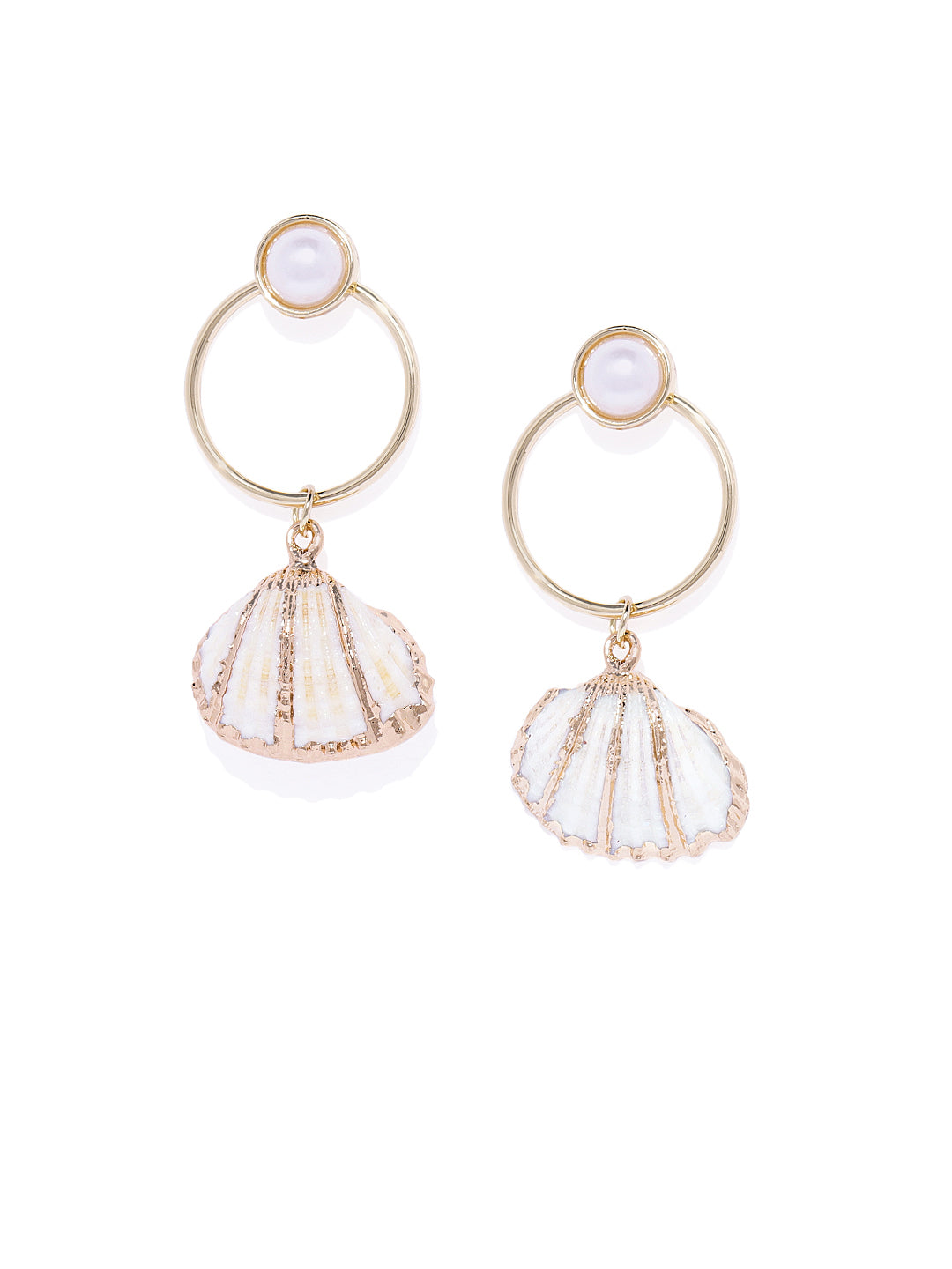 Gold and White Natural Shell Drops - ChicMela
