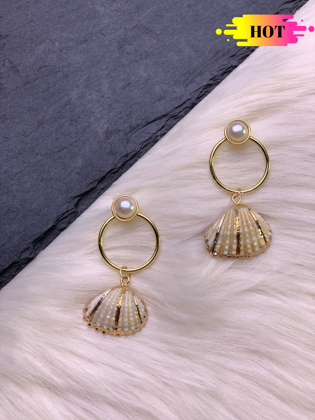 Gold and White Natural Shell Drops - ChicMela