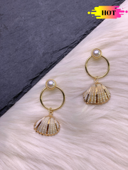 Gold and White Natural Shell Drops - ChicMela