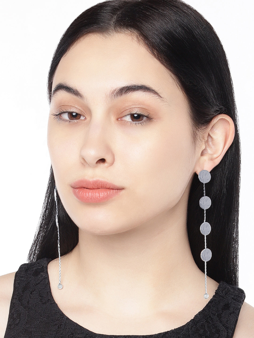 Aura Silver Circular Drop Earrings - ChicMela