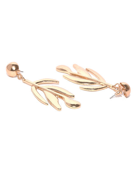 Gold Plated Dramatic Leaf Earrings - ChicMela