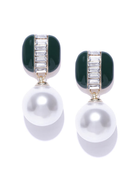 Pearl Drop Earrings- Dark Green