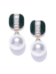 Pearl Drop Earrings- Dark Green - ChicMela