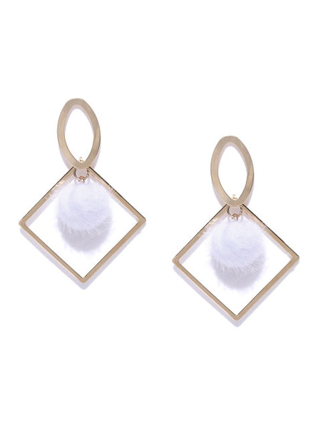 Geometric Pom Pom Earrings In White