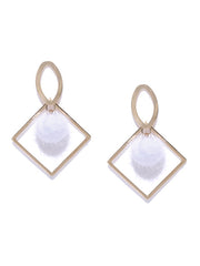 Geometric Pom Pom Earrings In White - ChicMela