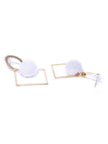 Geometric Pom Pom Earrings In White - ChicMela