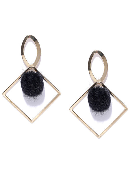 Geometric Pom Pom Earrings in Black