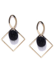 Geometric Pom Pom Earrings in Black - ChicMela