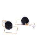 Geometric Pom Pom Earrings in Black - ChicMela