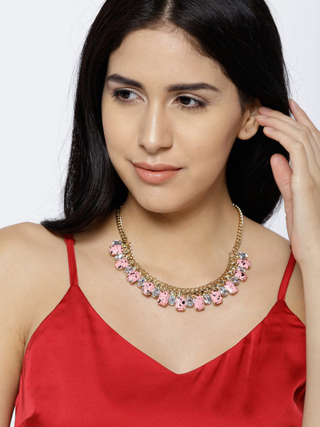 Marble Inspired Coral and Black Dotted Necklace - ChicMela