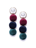 Pearl and Velvet Long Earrings-Multi Coloured - ChicMela