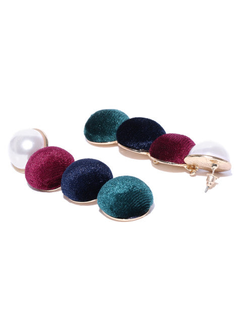 Pearl and Velvet Long Earrings-Multi Coloured - ChicMela