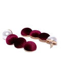 Pearl and Velvet Long Earrings-Maroon - ChicMela