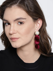 Pearl and Velvet Long Earrings-Maroon - ChicMela