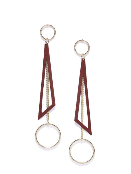 Triangular Drop Earrings-Red