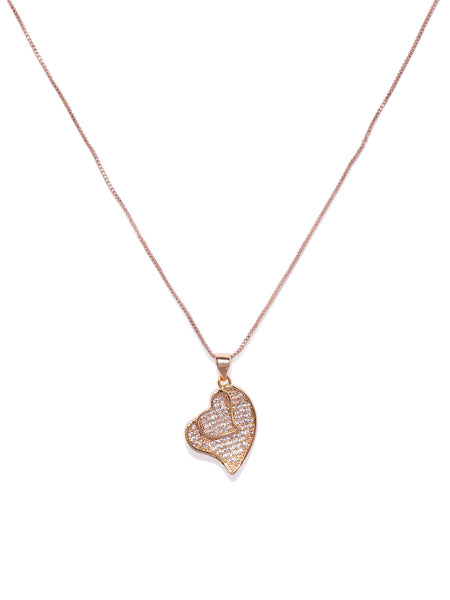 18k Cubic Zirconia Double Heart Pendant Gold Necklace