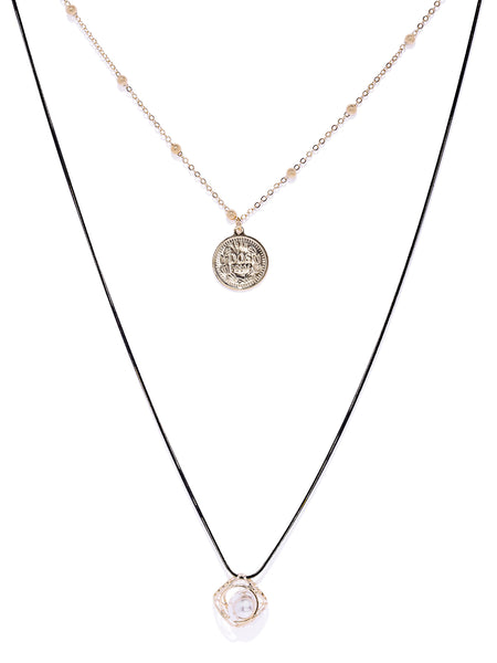 Roman Coin and Pearl Layered Necklace - ChicMela