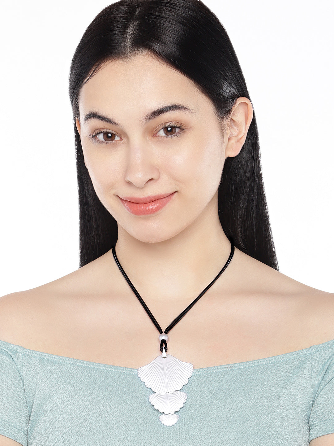 Matte Silver Multi Layered Shell Necklace - ChicMela