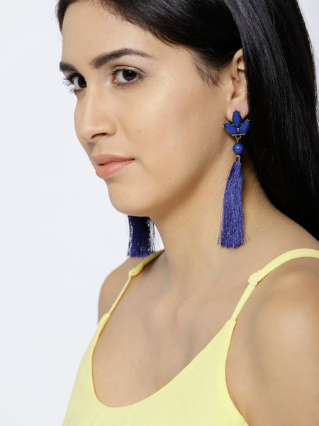 New York- Long Tassel Earrings- Navy blue - ChicMela