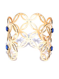New York- Floral Motif 14k Gold Plated Cuff in Navy - ChicMela