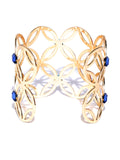 New York- Floral Motif 14k Gold Plated Cuff in Navy - ChicMela