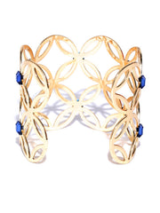 New York- Floral Motif 14k Gold Plated Cuff in Navy - ChicMela