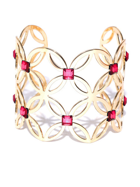 New York- Floral Motif 14k Gold Plated Cuff in Red