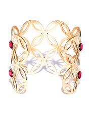 New York- Floral Motif 14k Gold Plated Cuff in Red - ChicMela