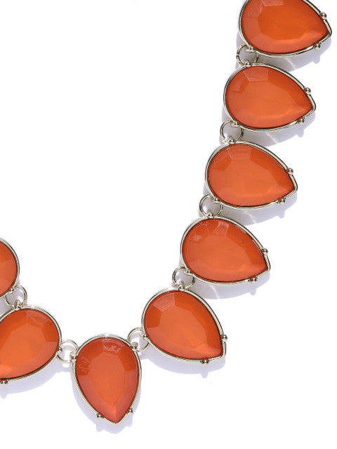 New York-Bold 18k Gold Plated Red Statement Necklace - ChicMela