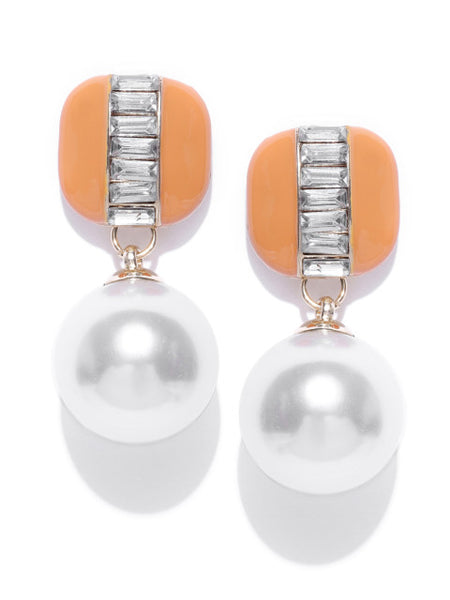 Pearl Drop Earrings- Orange