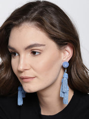 Three Layered Tassel Drops- Blue - ChicMela