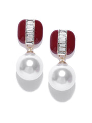 Pearl Drop Earrings- Red - ChicMela